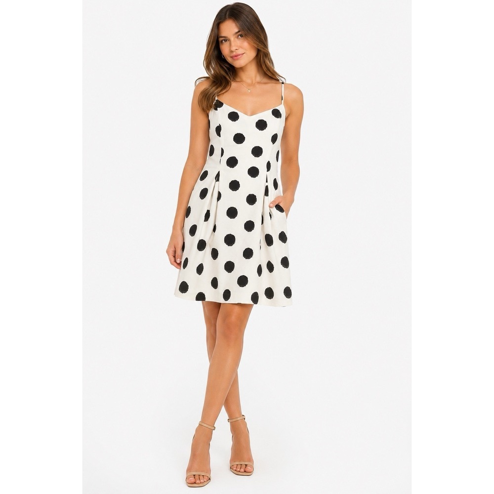 LOFT Polka Dot Mini Dress Size 6 Black White‎ Bridal Shower Date Night Summer